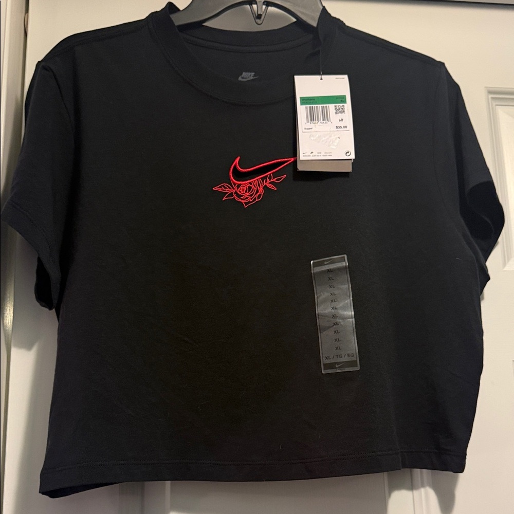 Nike Black Tee with Red Swoosh Cut Out! Size XL NWT